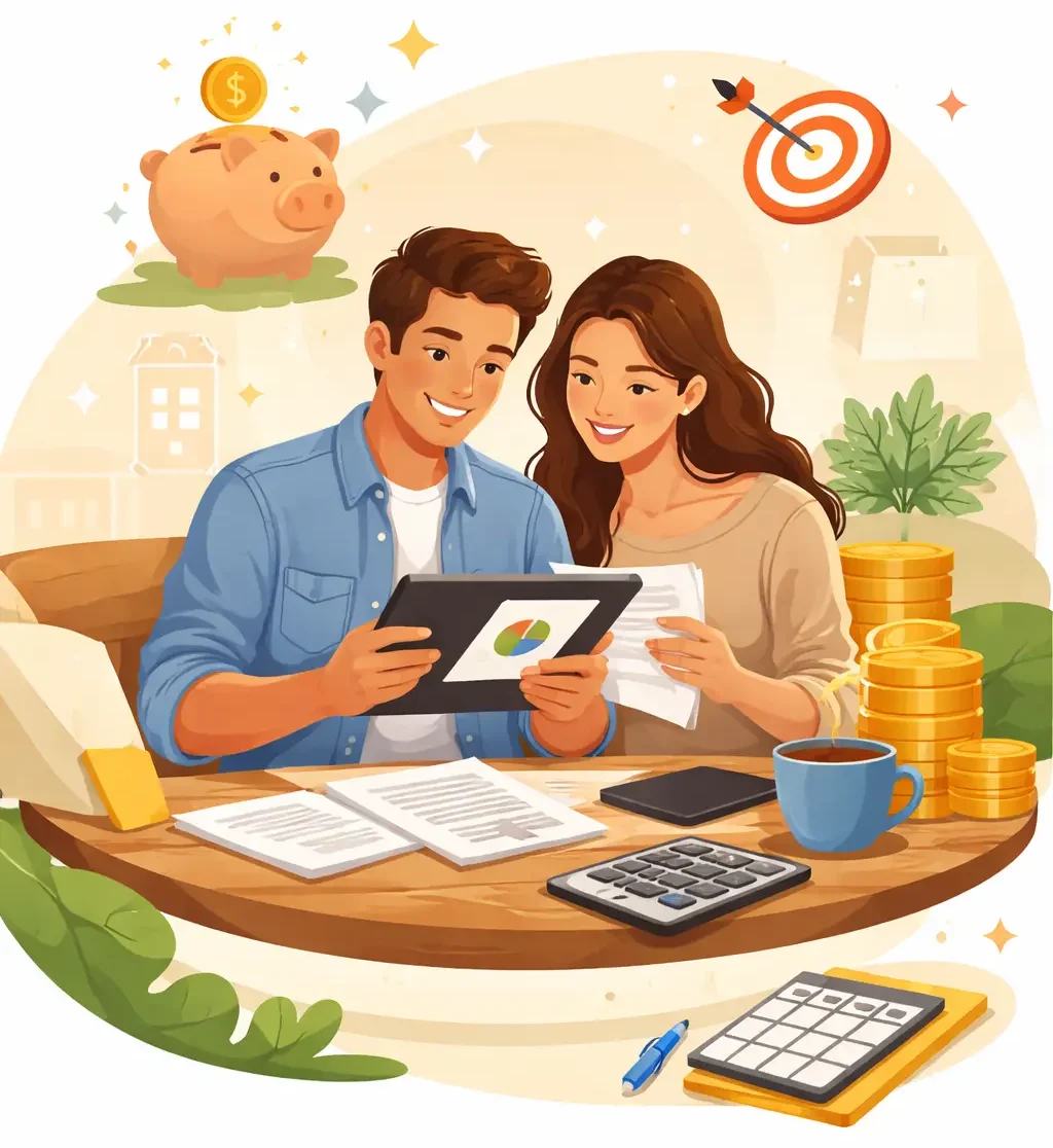 couple analysant leur budget avec tablette documents et outils de gestion financière