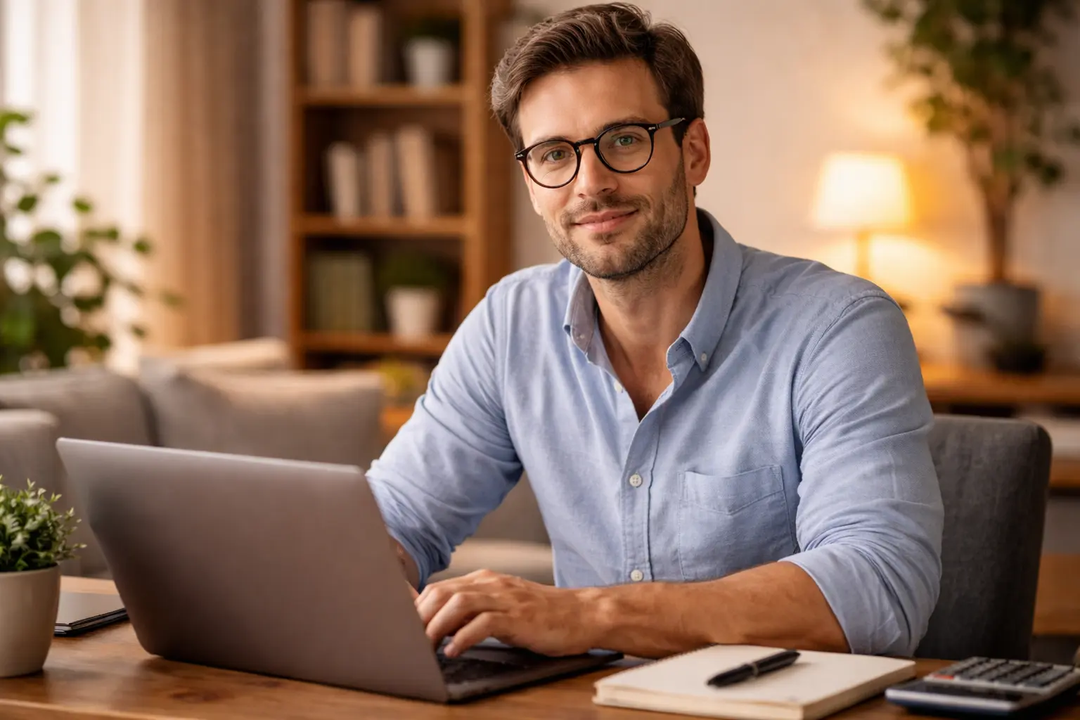 homme avec lunettes travaillant sur son ordinateur pour gérer son budget et ses finances personnelles