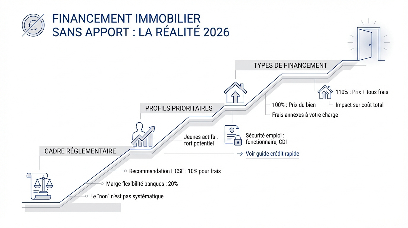 Analyse d'un dossier de crédit immobilier sans apport personnel en 2026