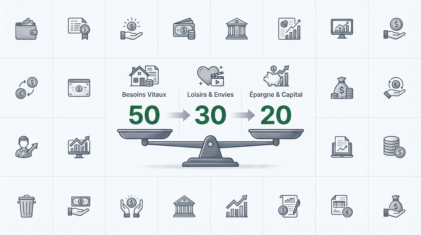 Infographie expliquant la répartition du budget selon la règle 50/30/20