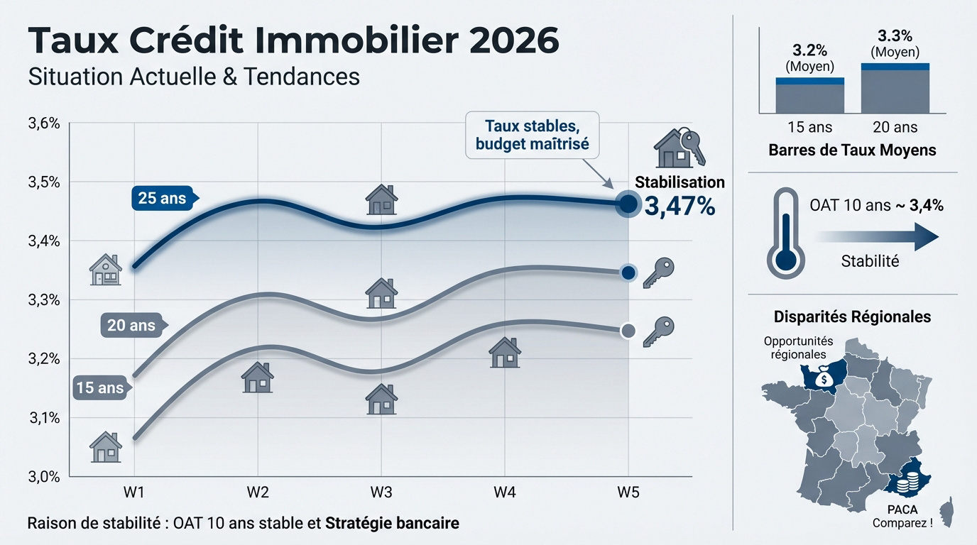Graphique montrant la stabilisation des taux de crédit immobilier en 2026